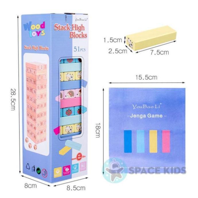 Đồ chơi cho bé Rút gỗ 51 chi tiết kèm xúc xắc in hình con vật cho bé vui chơi