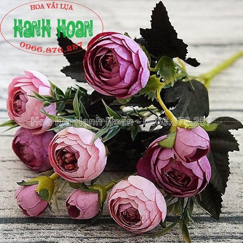 Hoa Giả - Cụm hoa Hồng trà gấm phong cách vintage siêu xinh