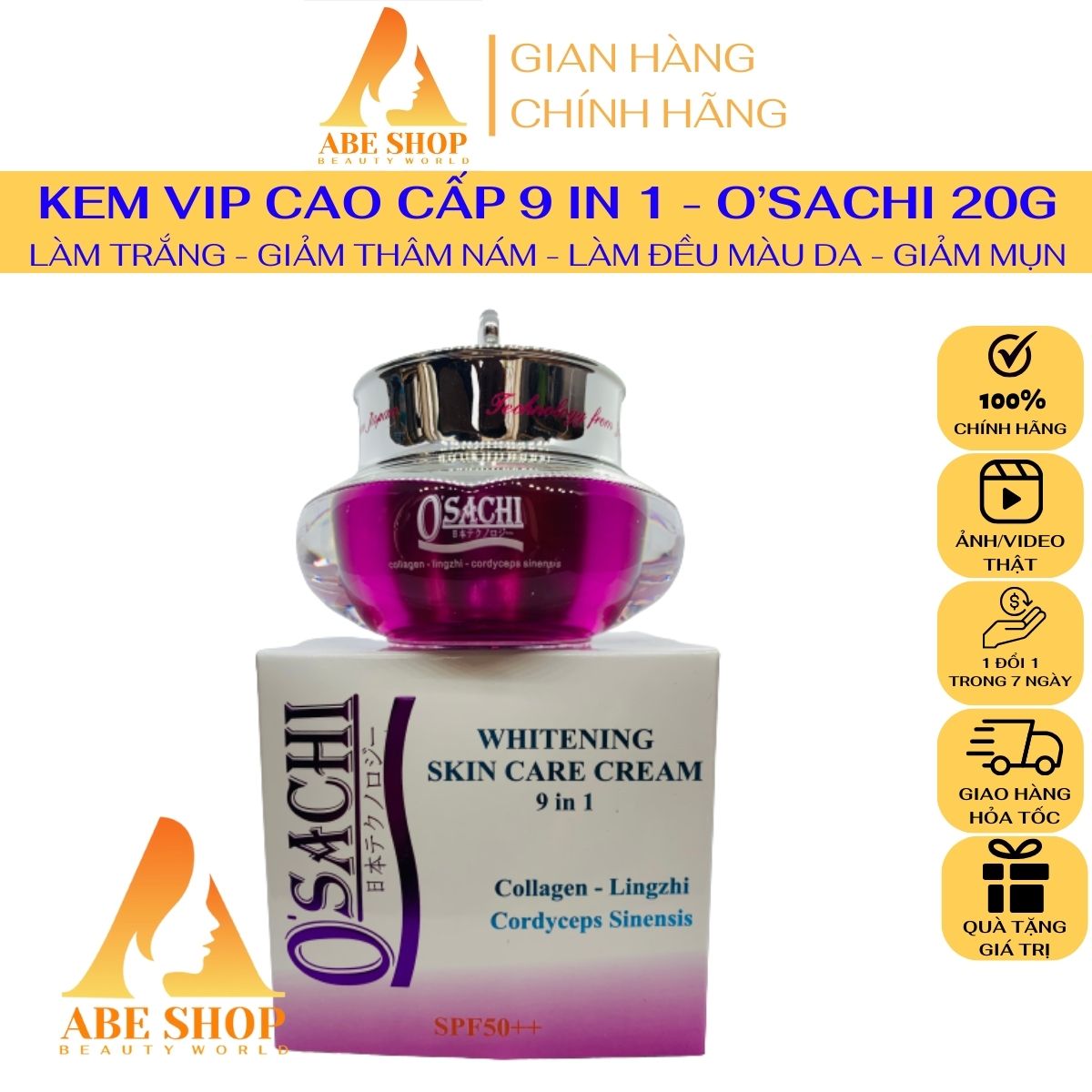 KEM OSACHI TÍM 9 IN 1 - O'SACHI WHITENIG SKIN CARE CREAM 20G - MỜ THÂM NÁM - CHỐNG LÃO HOÁ DA