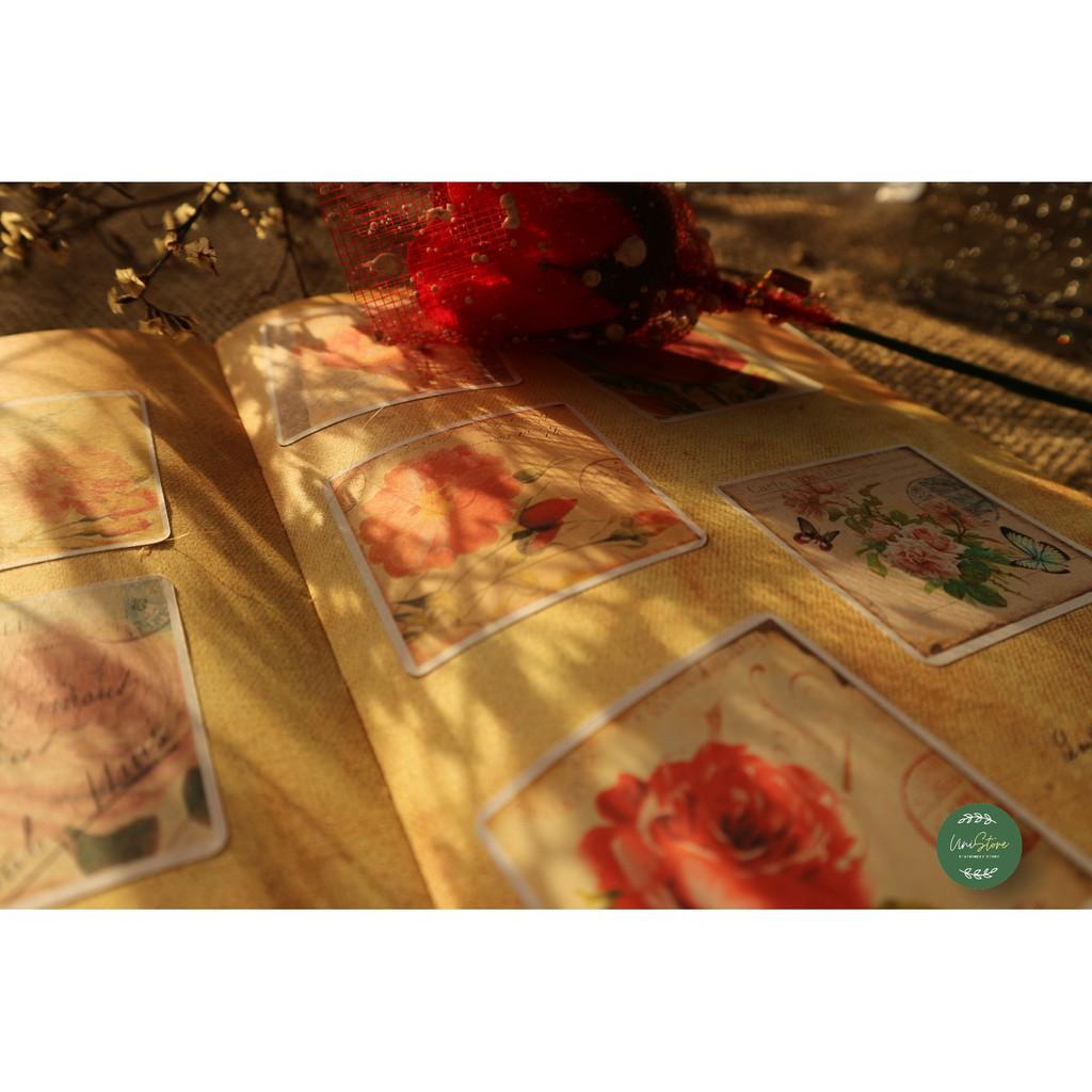 Set 2 tấm sticker vintage - sticker post card vintage chủ đề hoa hồng - uni005