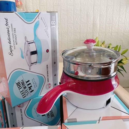 Nồi Lẩu Điện Mini Chống Dính Đa Năng Có Tay Cầm Kèm Tầng Hấp 18cm