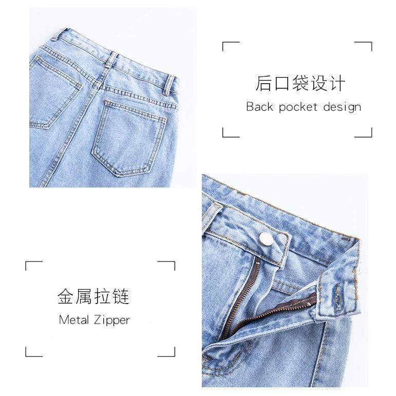 Chân váy jean dài xẻ trước cạp khóa giữa vải bò chân váy midi denim Ulzzang thời trang Banamo Fashion 562