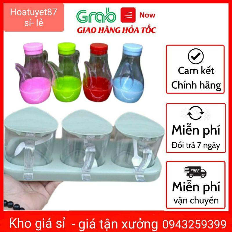 Hủ đựng gia vị 3/4 cái nhựa Châu Hưng - kèm muỗng và khay đựng