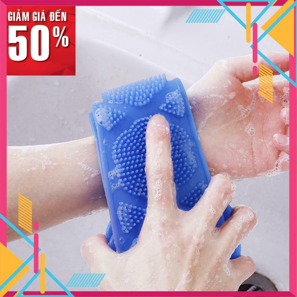 Dây đai chà lưng 2 mặt đa năng dụng cụ bằng silicon kỳ cọ massage tẩy da chết khi tắm