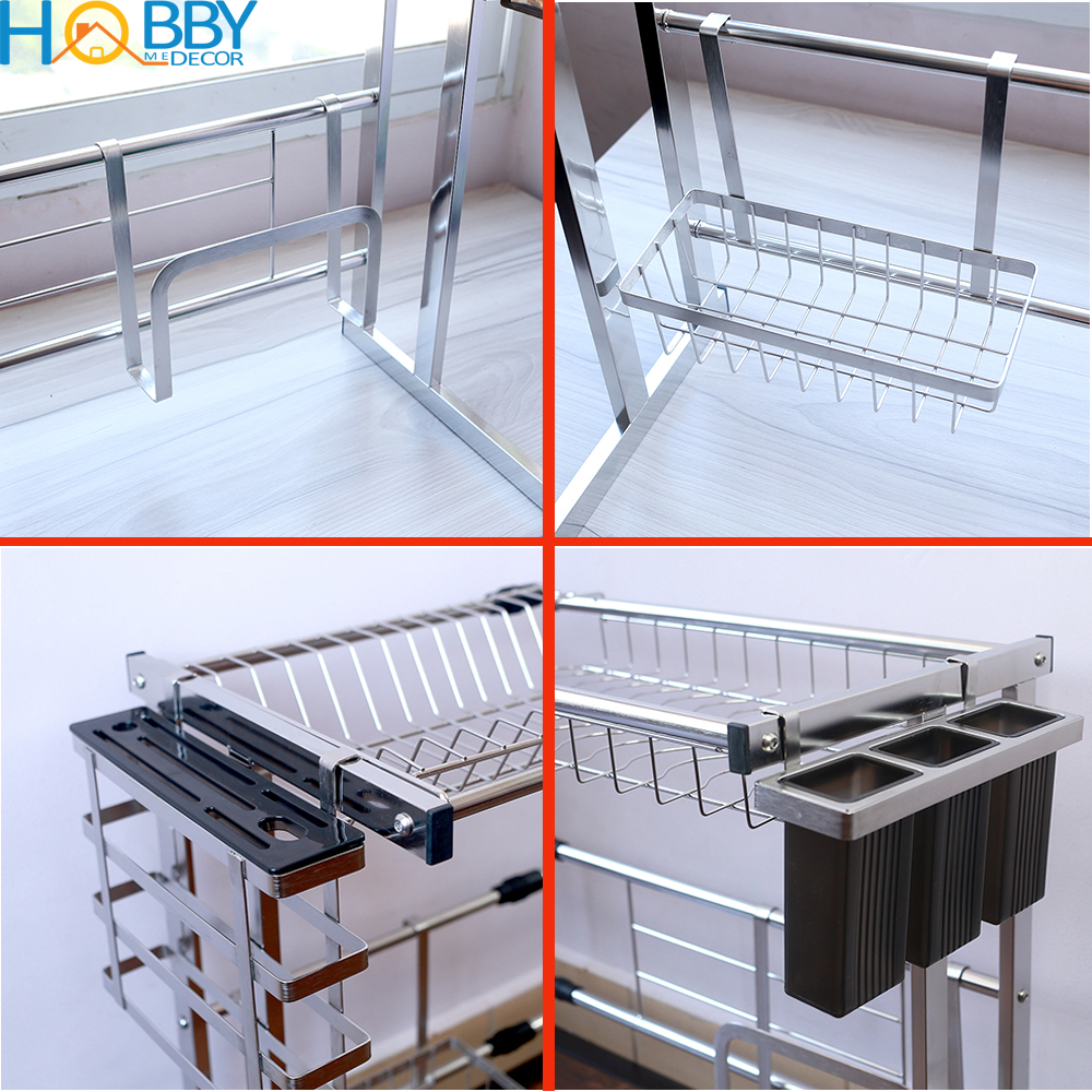 Kệ chén đa năng gác trên bồn rửa chén 6 ngăn inox 304 Hobby Home Decor KC6N co giãn bề ngang không rỉ sét
