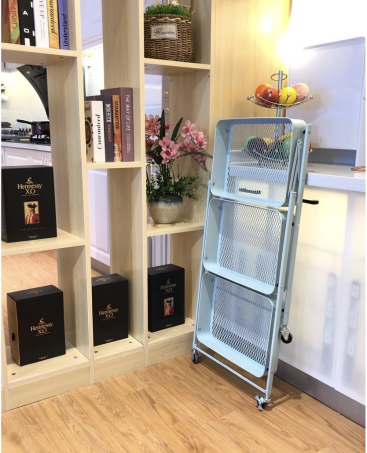 Kệ 3 tầng đựng đồ có bánh xe đựng đồ góc bếp Oritatami