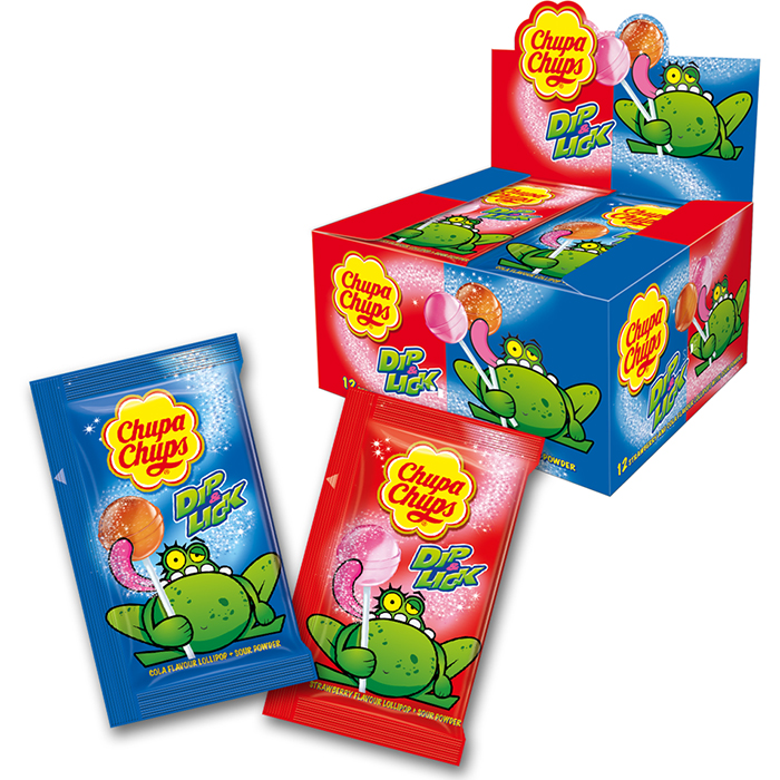 Chupa Chups Dip &amp; Lick Kẹo Chấm Mút Hương Cola &amp; Dâu Với Bột Chua (12 Gói)