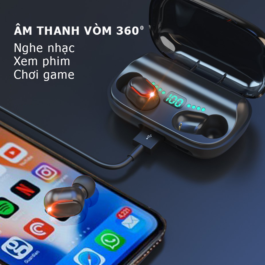 Tai nghe Bluetooth không dây T11, âm thanh vòm 8D, màn hiển thị led, Bluetooth 5.0, tự động kết nối cho lần tiếp theo, thiết kế sang trong và nhỏ gọn phù hợp cho người á châu-hàng nhập khẩu