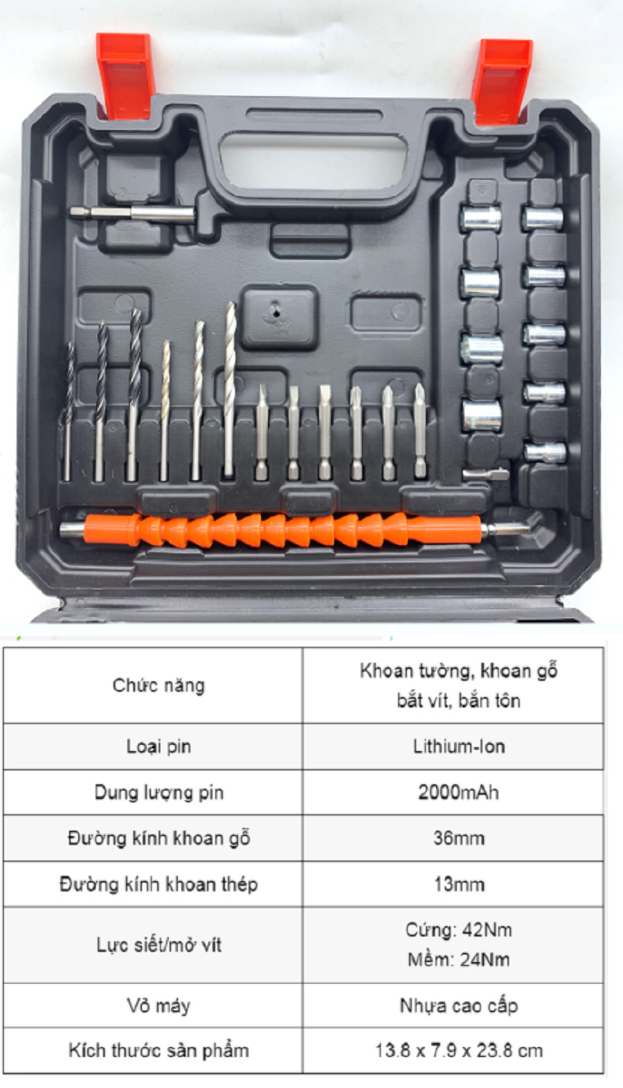 Bộ máy khoan pin FANTON 66V khoan tường, khoan sắt, khoan bê tông máy 2 pin, đảo chiều và mũi khoan