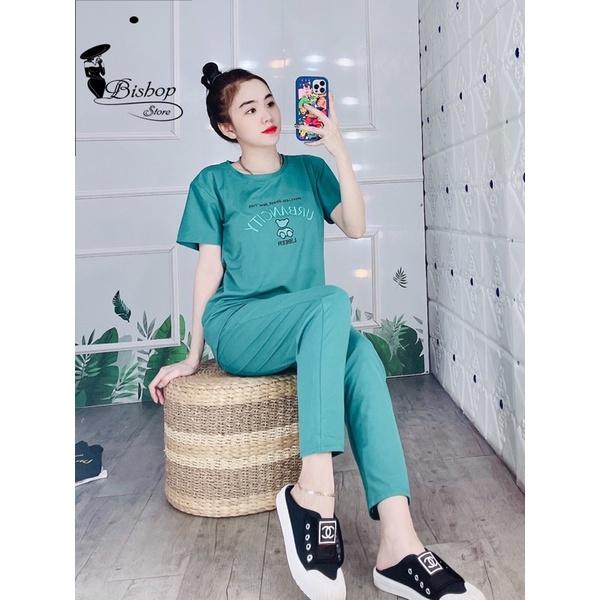 Set bộ đồ thun cotton, đồ bộ trung niên, set bộ kiểu, đồ bộ mặc nhà quần dài chất thun co giãn form rộng bigsize