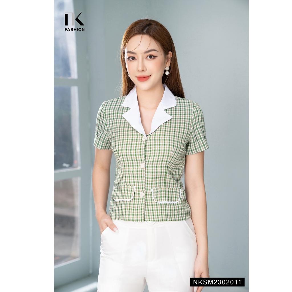 Áo Sơ Mi Nữ Ngắn Tay NK FASHION Thiết Kế Kẻ Caro Dáng Croptop Trẻ Trung Chất Vải Nhập Hàn Cao Cấp NKSM2302011