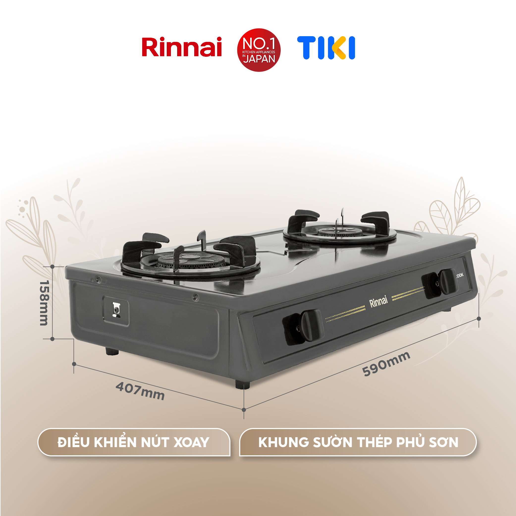 Bếp gas dương Rinnai RV-MC26BE mặt bếp men và kiềng bếp men - Hàng chính hãng