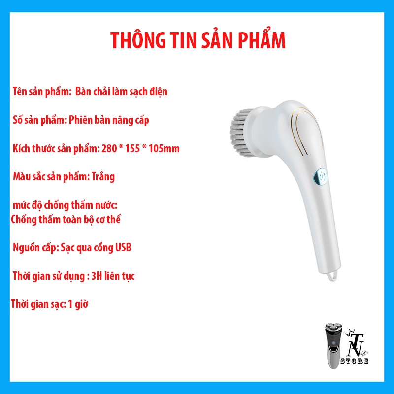 Máy Cọ Rửa Điện Cầm Tay Đa Năng RAZUNO Tặng Kèm 5 Đầu Chổi, Chống Nước IPX7, Tốc Độ 18000rpm