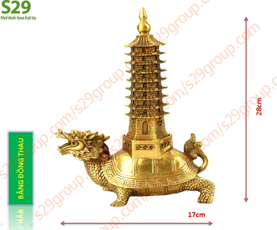 Rùa đầu rồng cõng tháp văn xương phong thủy cao 17cm,linh vật phong thủy bằng đồng