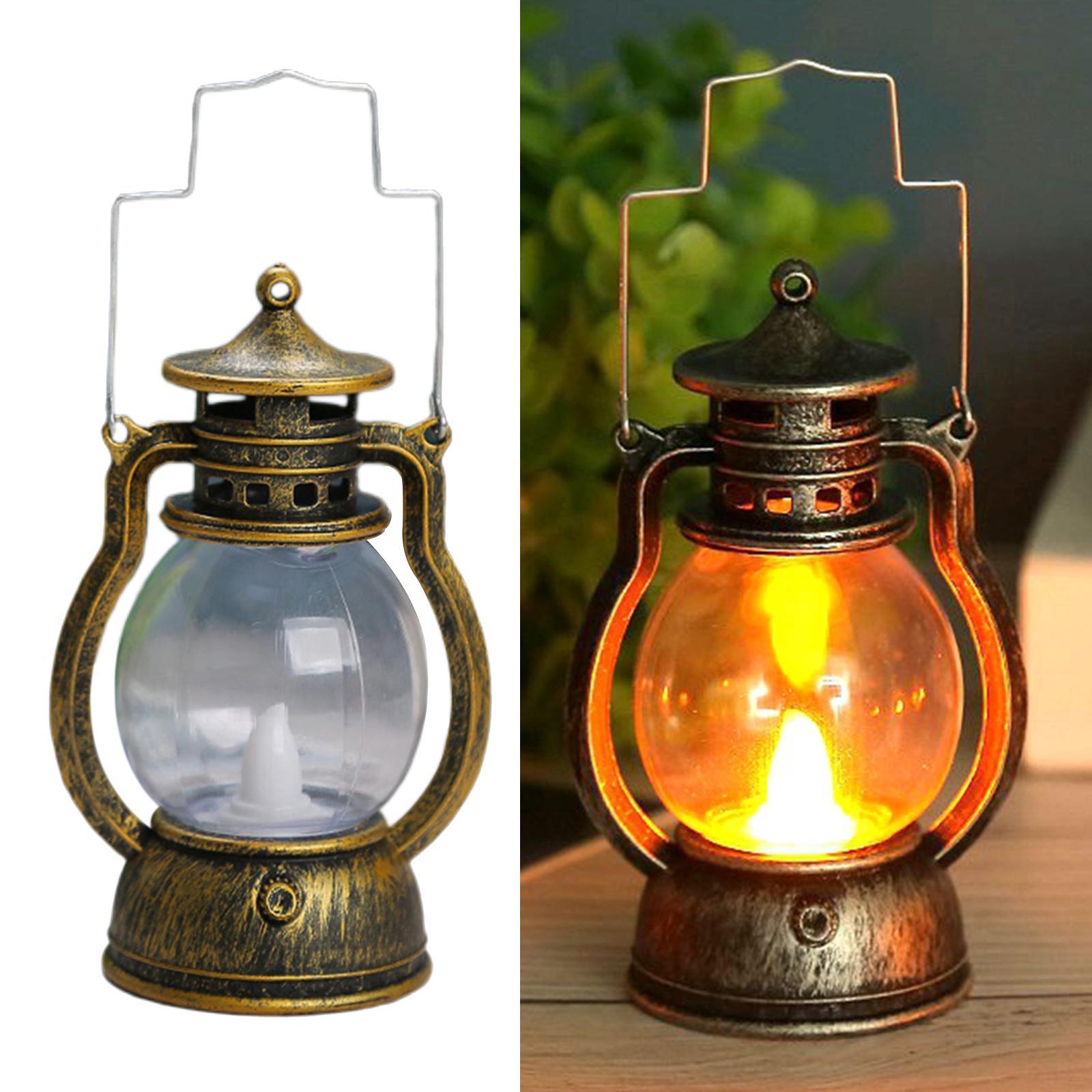 2X Lantern LED Oil Lamp Table Porch Cabin Winery Light Bronze Golden