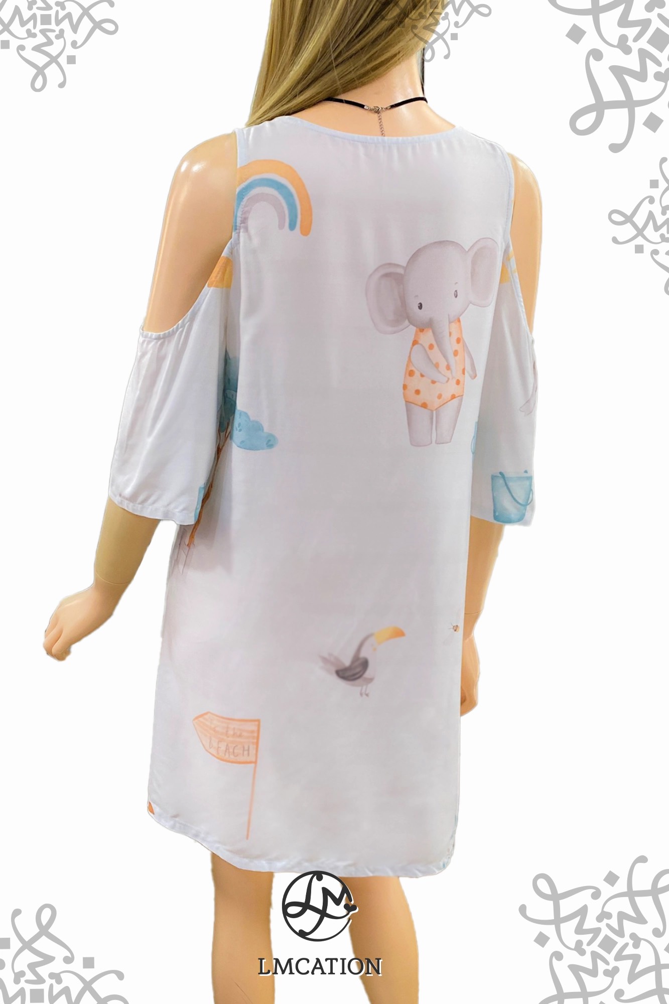 Đầm mặc nhà khoét vai LMcation Tencel - Xanh ngọc hoa văn