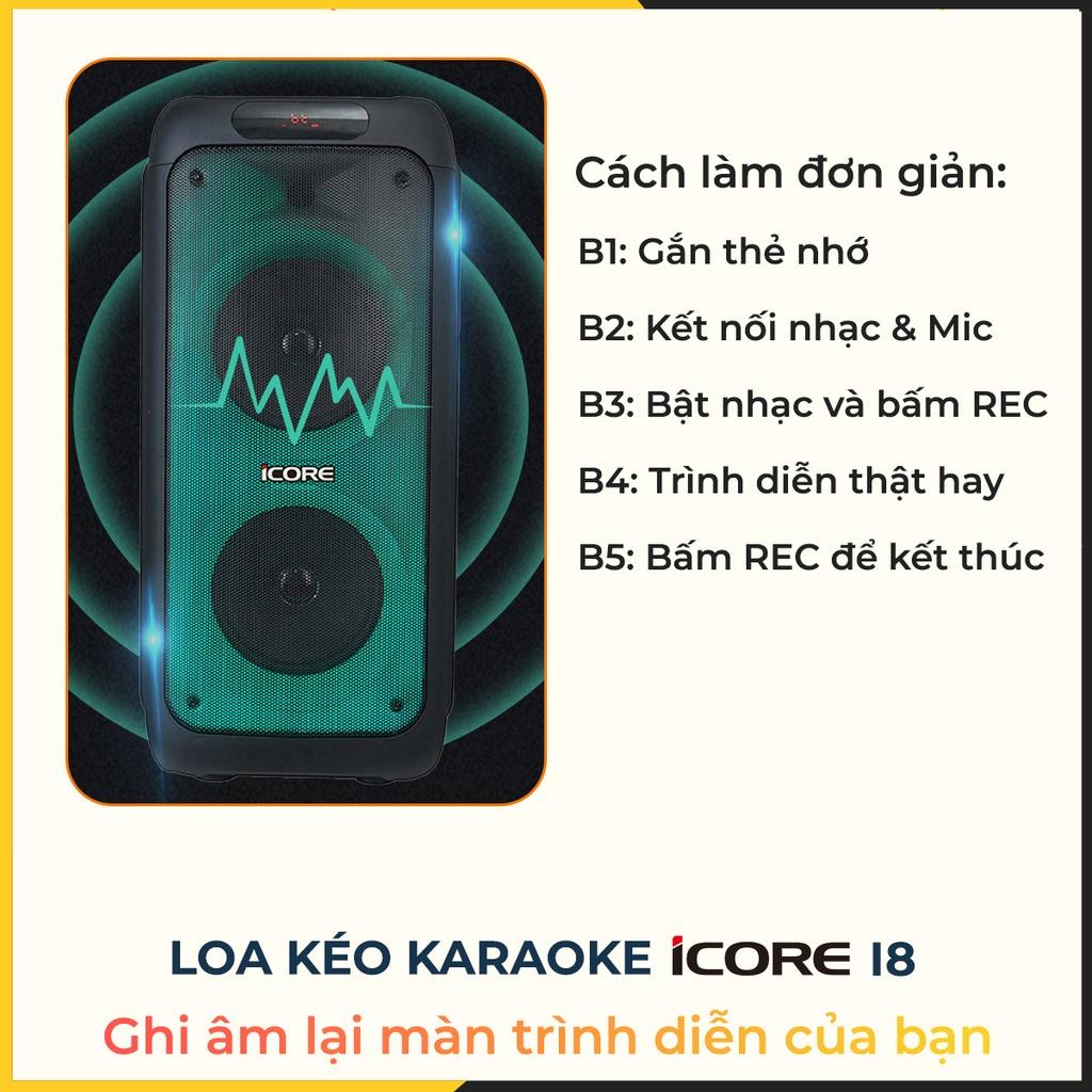 Loa du lịch iCore i8 - Loa karaoke xách tay - Loa bass đôi - Hàng Chính Hãng