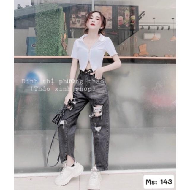 Quần baggy jean đen rách 143, hình thật ảnh sàn