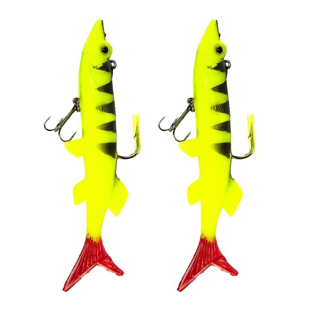 2pcs Lifelike 3D Eye Soft Lead Fishing Lures Red T Tail Sinking Swimbaits with Lead inside for Trout Bass Salmon