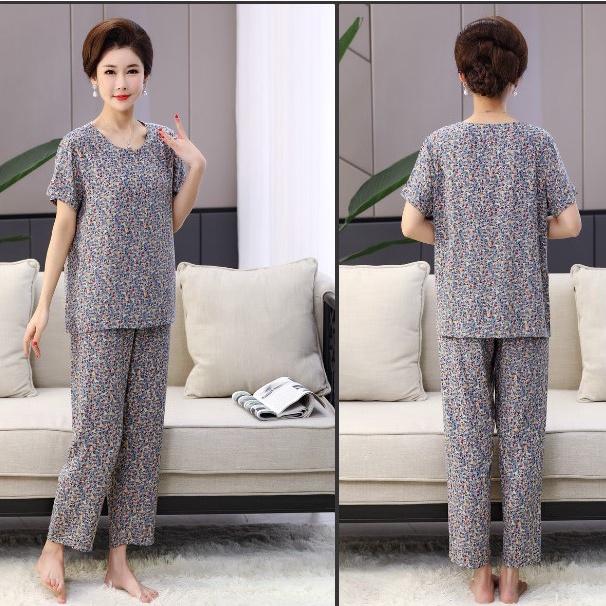 Đồ Bộ Trung Niên - Set Mặc Nhà Áo Ngắn Quần Dài Nhiều Màu Hoạ Tiết Vải Lanh Sợi Tự Nhiên CDDT01