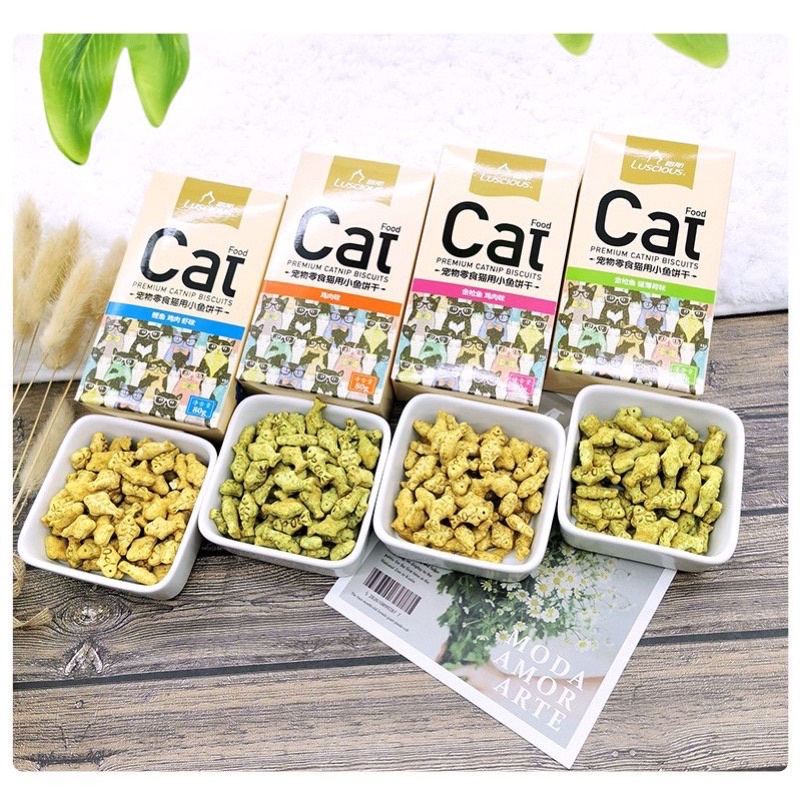 Bánh Quy Cá Catnip Hỗ Trợ Tiêu Hóa Cho Mèo Luscious 80g