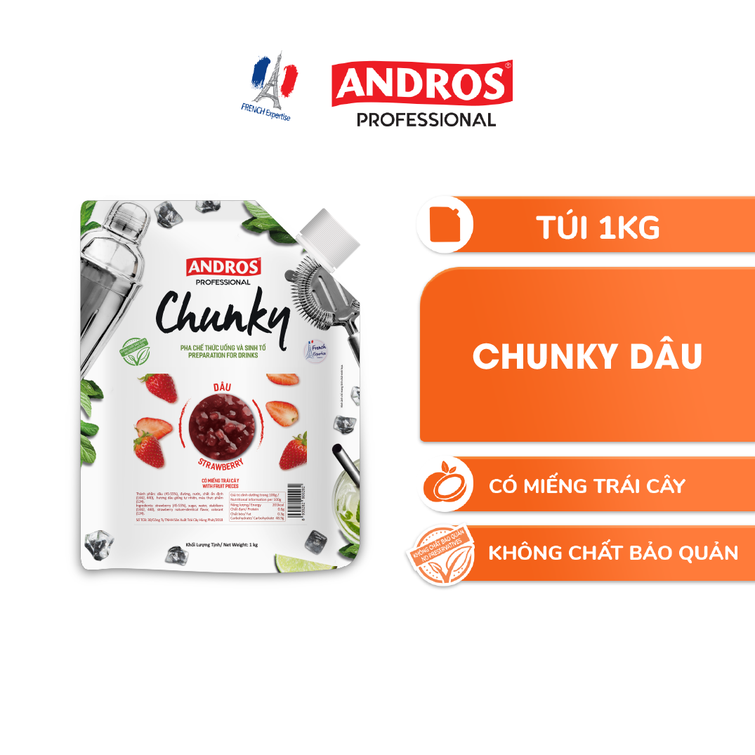 Mứt Trái Cây Pha Chế Dâu - Có Miếng Trái Cây Thật - ANDROS CHUNKY - 1KG