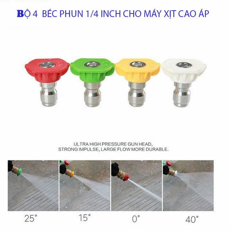 BỘ 4 ĐẦU GẮN SÚNG XỊT RỬA XE ÁP LỰC CAO ÁP  ¼  INCH