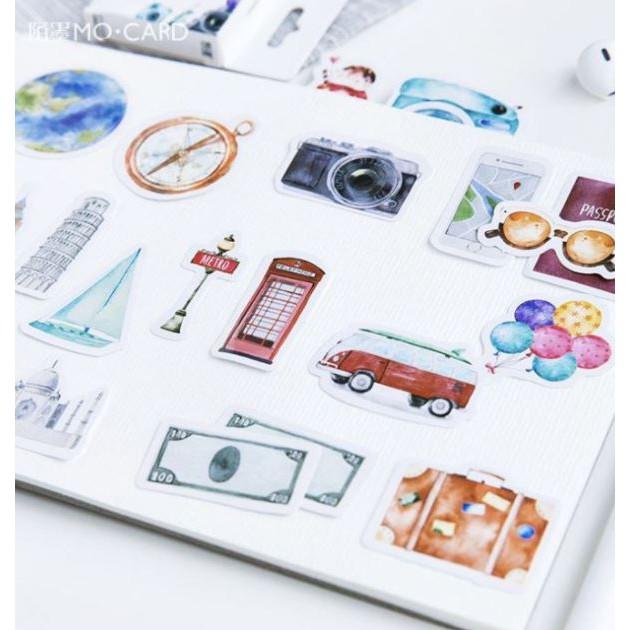 Hộp 46 Miếng Nhãn Dán Sticker Du Lịch Trang Trí Sổ Thiệp