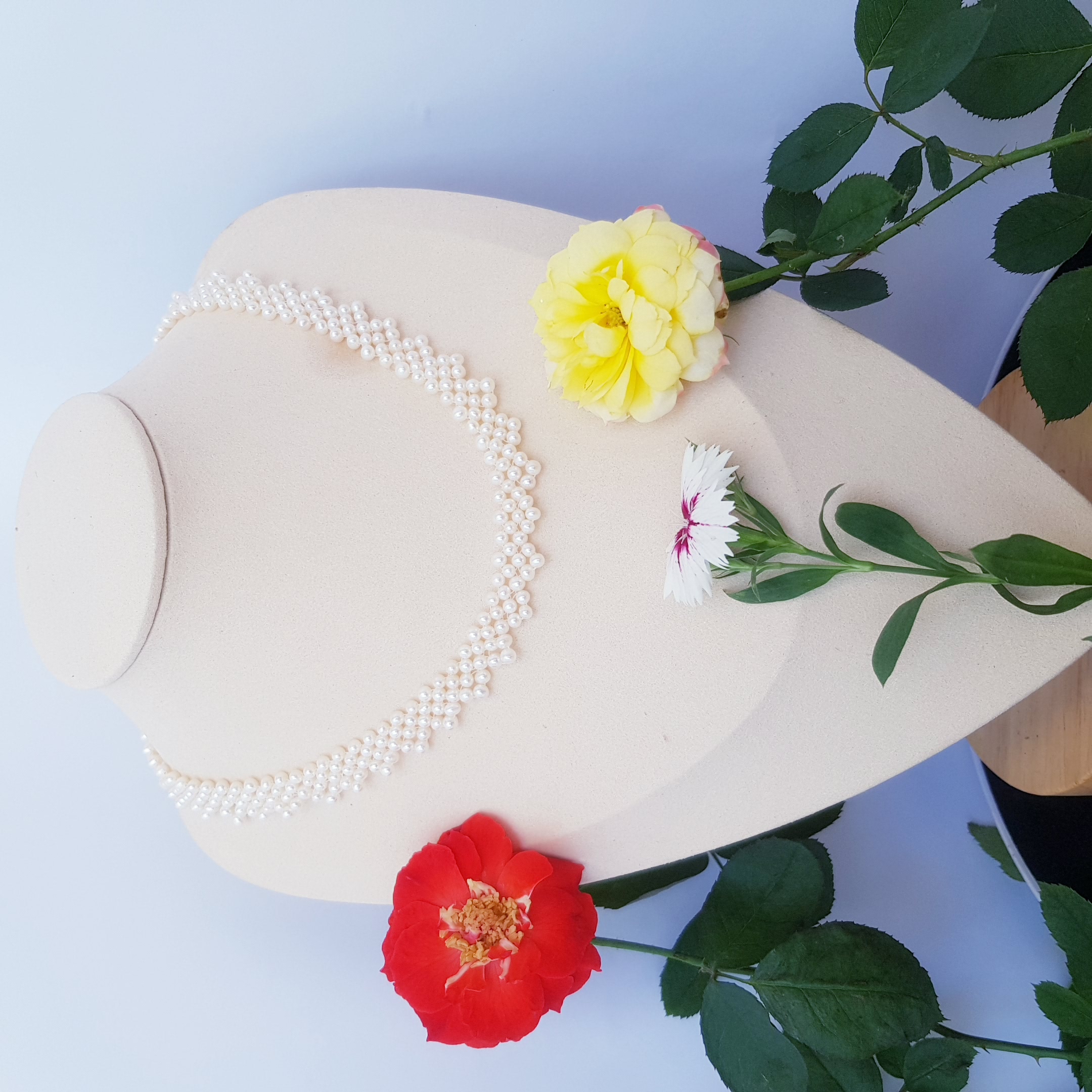 Chuỗi Vòng Cổ Ngọc Trai Tự Nhiên Cao Cấp - Chuỗi Đơn Kết Hàng Ren 45 - Trang Sức Cô Tấm - LACE PERL - COTAM1105 + Tặng kèm bông tai nụ KT2603