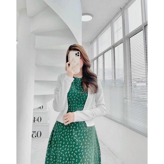CM - SET ĐẦM XANH HOA NHÍ TAY NGẮN KÈM KHOÁC TRẮNG