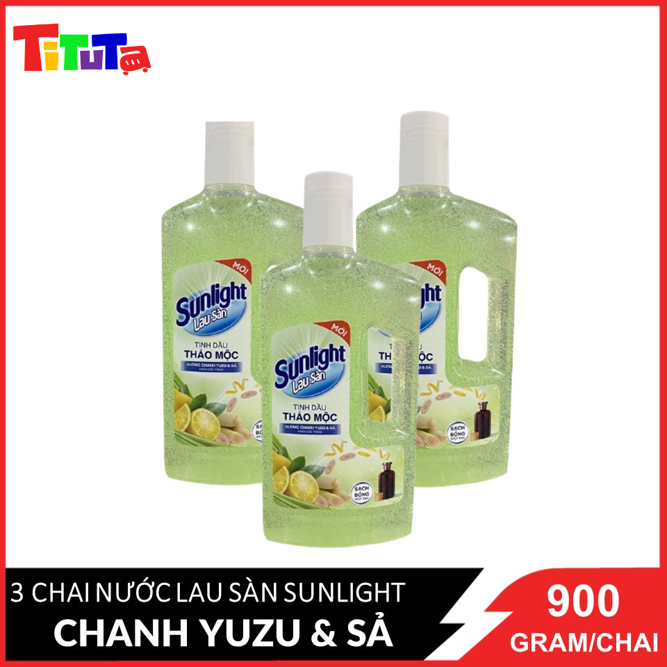 Combo 3 Nước lau sàn Sunlight Thiên nhiên chiết xuất Chanh Zuzu &amp; Sả chai 900gx3