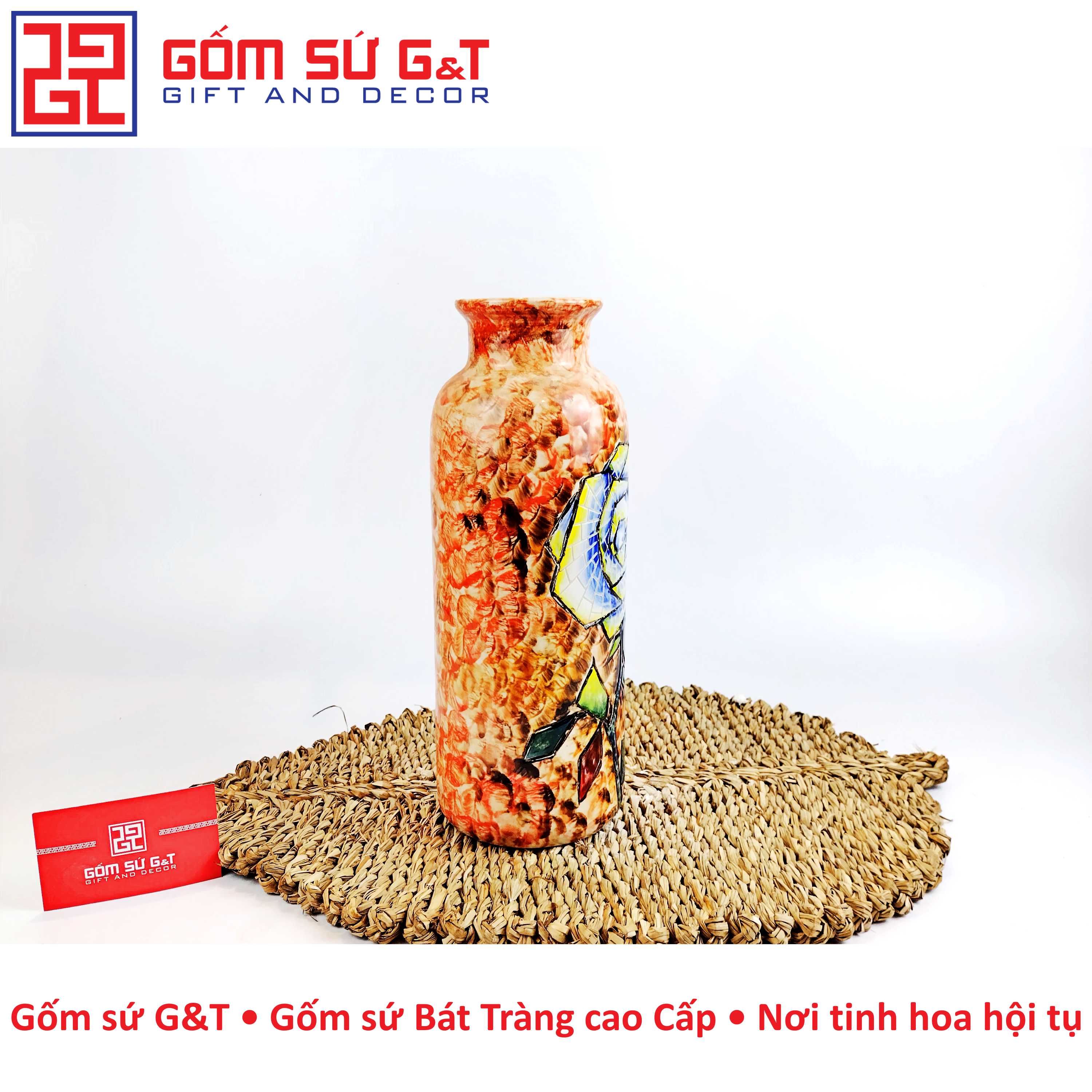 Lọ hoa dáng phích cổ cao vẽ hoa hồng Gốm Sứ G&T
