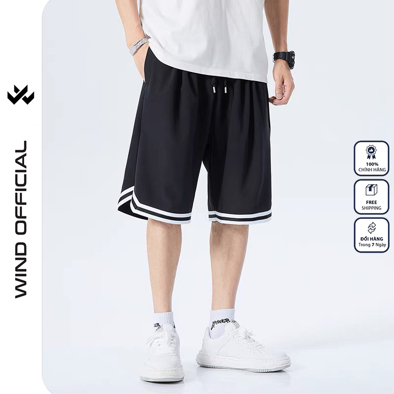 Quần short thun unisex Wind form rộng bóng chày Chữ V lửng nam nữ oversize ulzzang