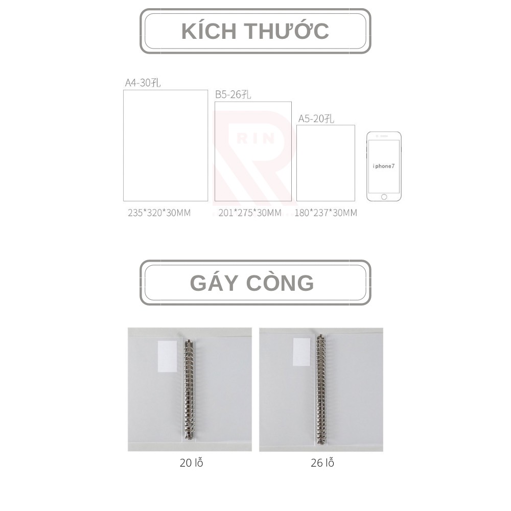 Bìa sổ tay bìa nhựa / Bìa gáy còng có thể thay lõi, ruột sổ  nhiều size A5-B5-A4