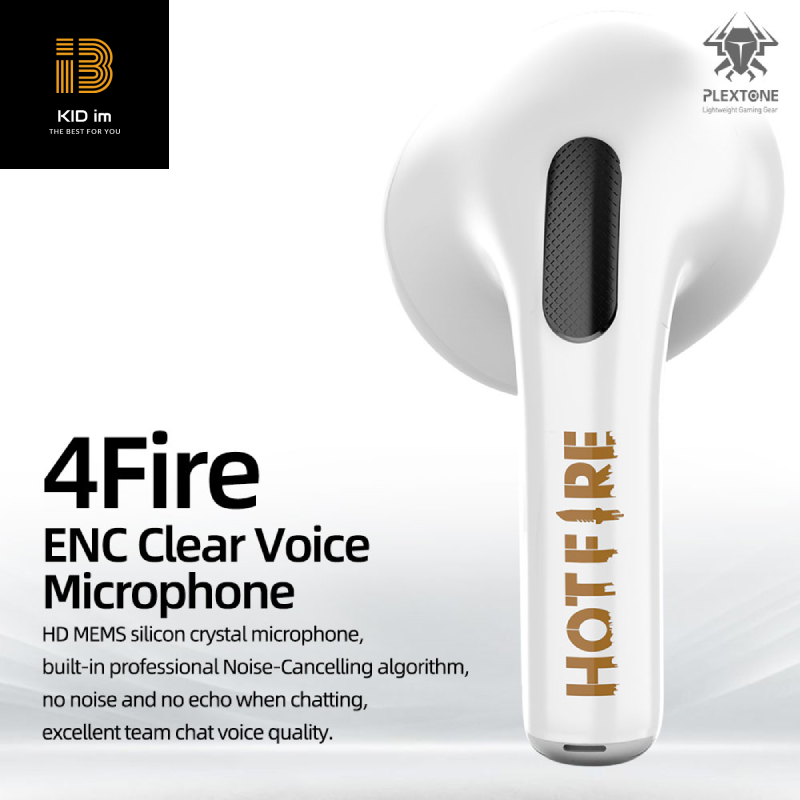 Tai nghe True Wireless PLEXTONE 4Fire Bluetooth5.0, điều khiển cảm ứng, chế độ gaming, hỗ trợ nghe đơn hoặc đôi 2 bên tai với micro HD chống ồn dành cho IOS và Android- Hàng Chính Hãng