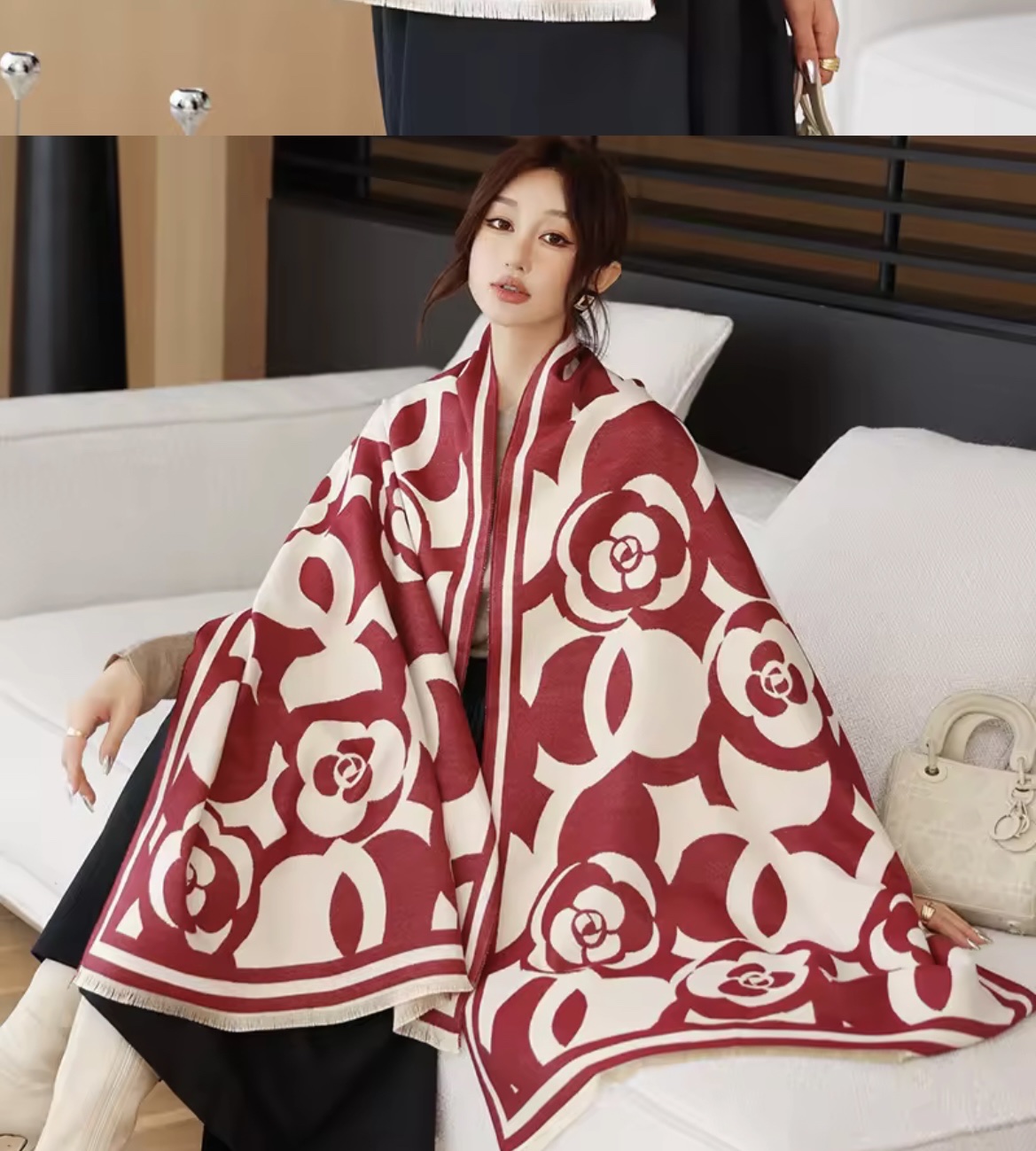 KHĂN QUÀNG CỔ KHĂN CHOÀNG CỔ HOA TRÀ SIÊU VIP SANG TRỌNG DÀNH CHO NỮ