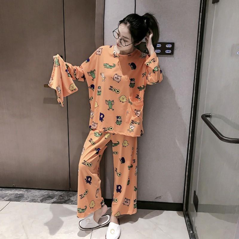 Set đồ ngủ dài in hình hoạt hình dễ thương cho nữ