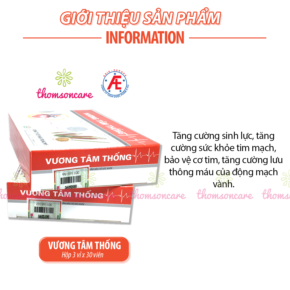 Vương Tâm Thống - Có tem tích điểm chính hãng - Ngăn ngừa nhồi máu cơ tim, giảm đau thắt ngực