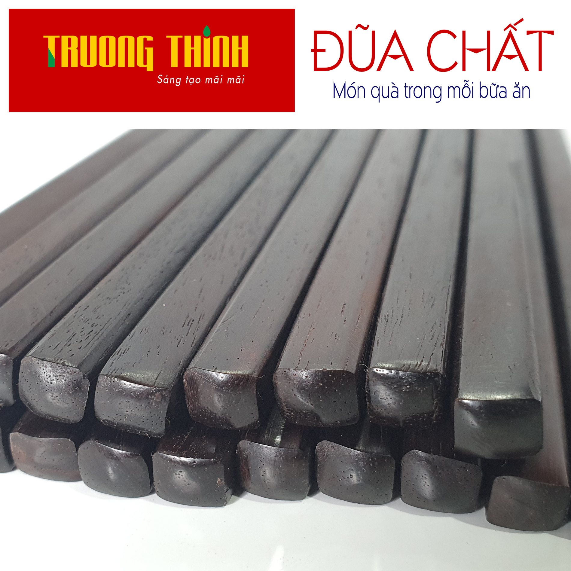 Đũa Gỗ Trắc Đen Cao Cấp Trường Thịnh Loại Đặc Biệt/ Hộp Màu Đỏ/ 10 Đôi Vuông Trơn