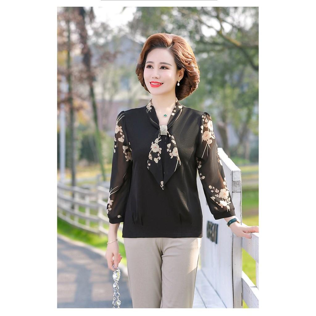 Áo Kiểu Nữ Trung Niên Dài Tay Sang Trọng SM56 - Hàng Quảng Châu Cao Cấp