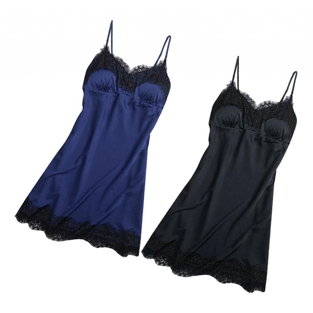 2Pcs Sexy Women's Babydoll Lingerie Full Slip Nightwear Satin Nightgown