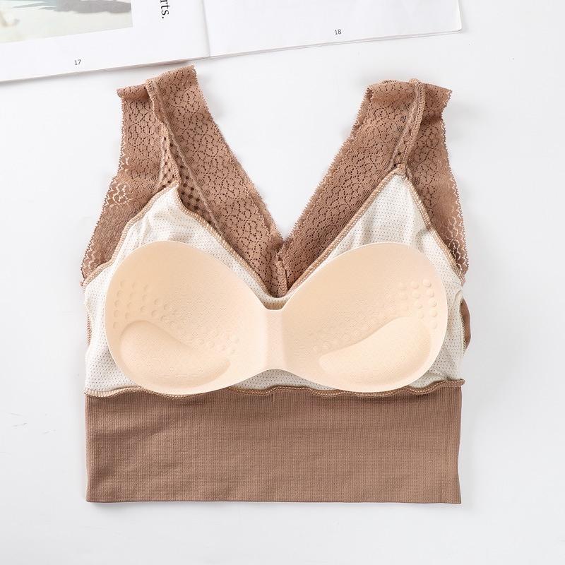 Áo ngực nữ thể thao liền mảnh phối ren cực đẹp – Áo lót ống hở lưng đệm lót cao su yoga