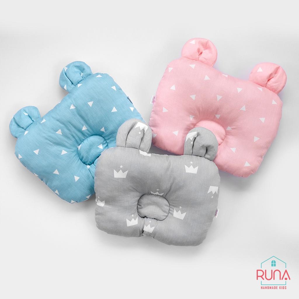 Gối lót chống bẹp đầu cho trẻ sơ sinh RUNA KIDS Cotton Hàn 100% hình tai thú đáng yêu mềm mịn giúp bé ngủ ngon