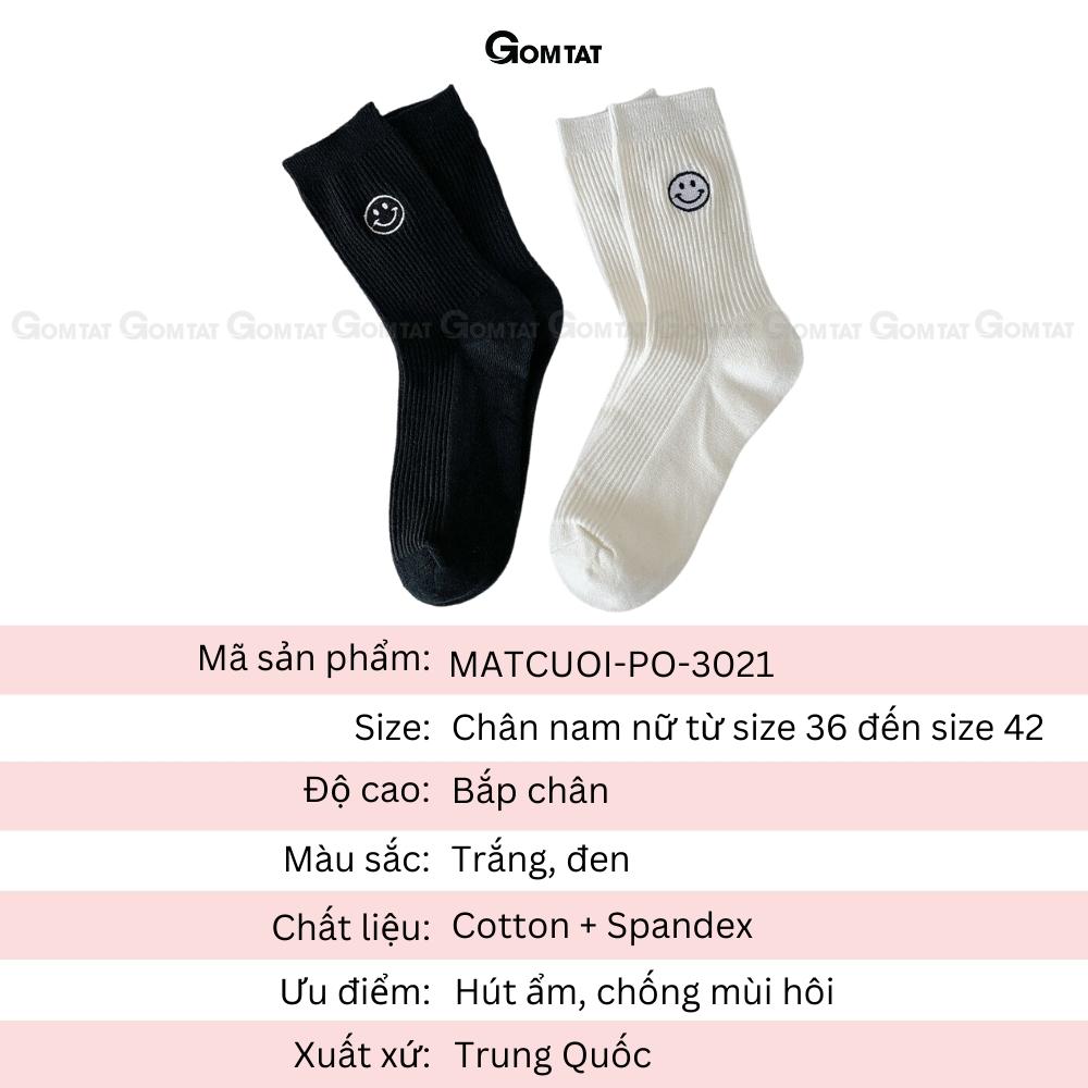 Tất vớ nam nữ cổ cao mặt cười GOMTAT phong cách Hàn Quốc, chất liệu cotton mềm mại thấm hút thoáng khí - MATCUOI-PO-3021-1DOI