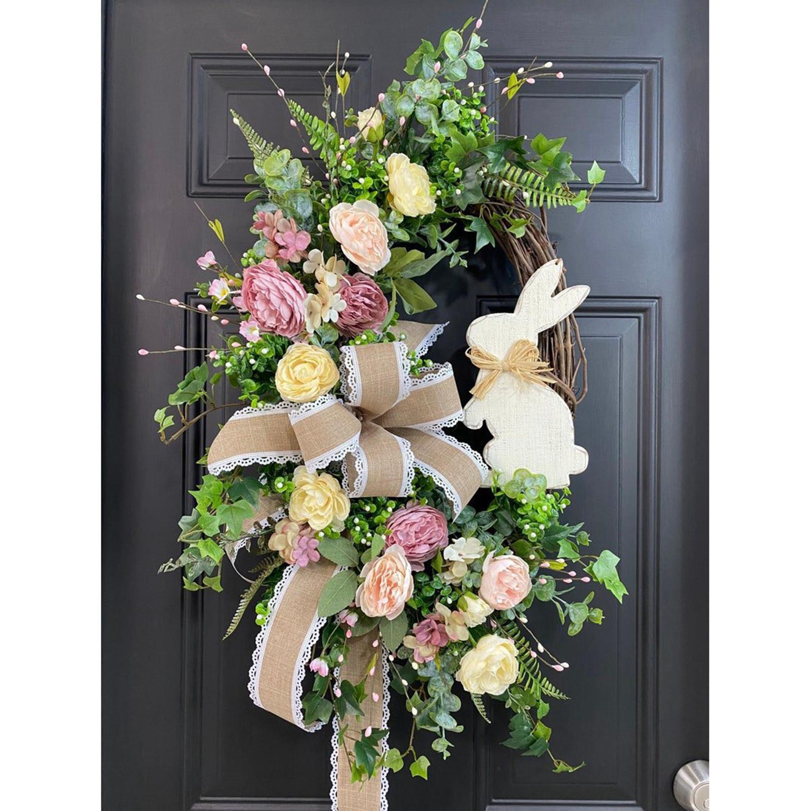 Easter Spring Wreath with Bowknot Garland for Home Indoor Outdoor Front Door