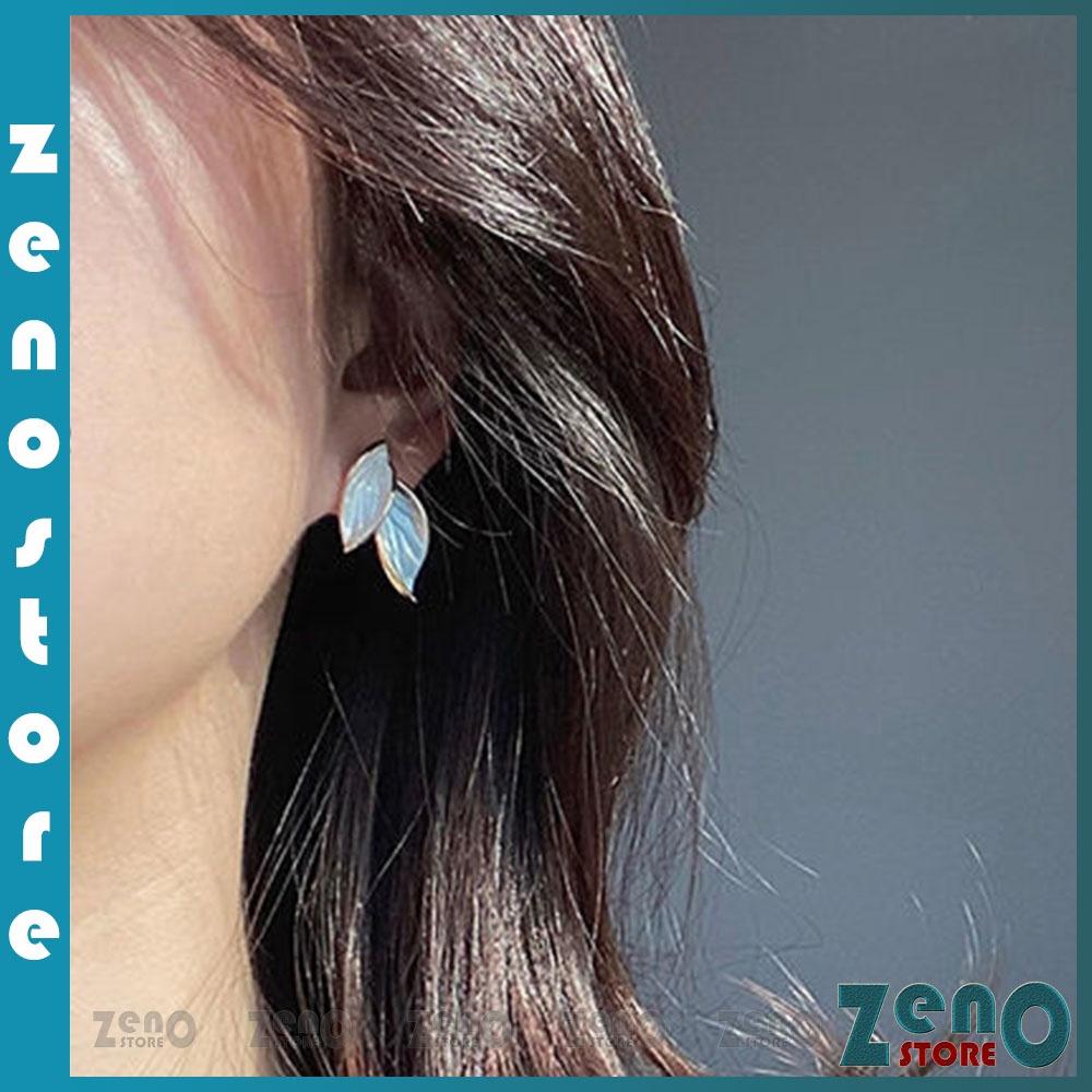 Khuyên tai ZenO chiếc lá cuối thu màu xanh trắng tương phản cực chất