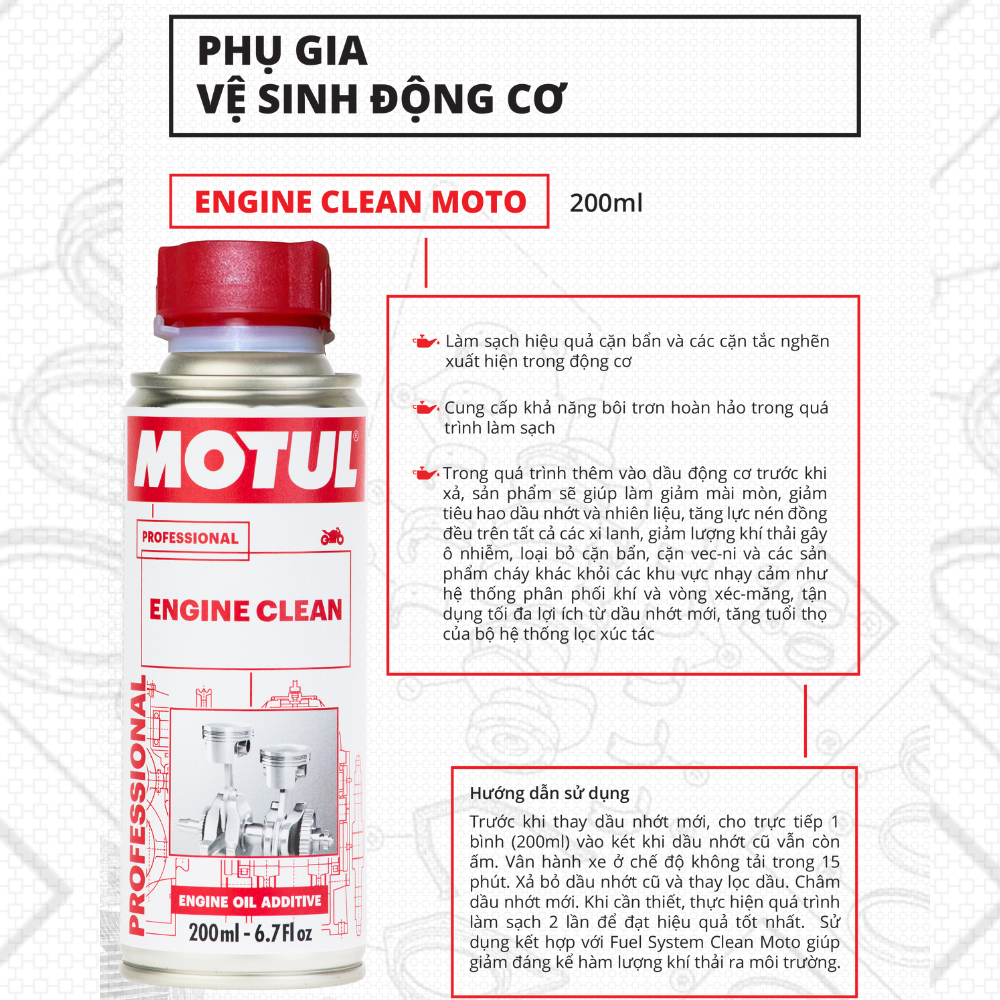 Phụ gia vệ sinh động cơ xe máy - ENGINE CLEAN MOTO 200ml