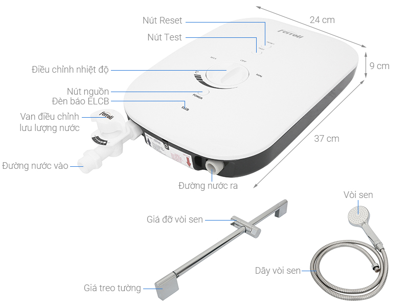 Máy nước nóng trực tiếp Ferroli Slim Divo SSN 4500W - Hàng Chính Hãng