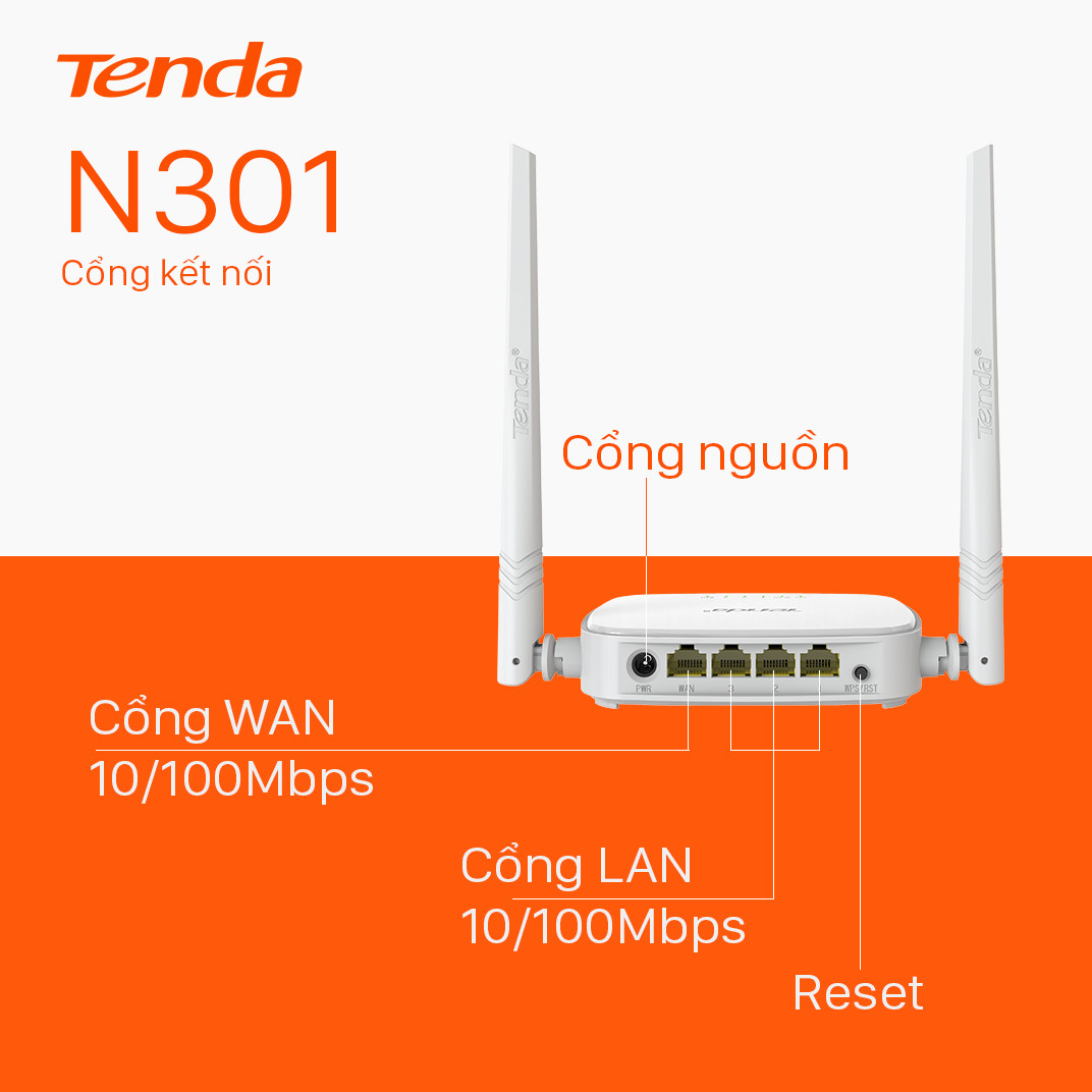 Thiết bị phát Wifi Tenda N301 Chuẩn N 300Mbps - Hàng Chính Hãng