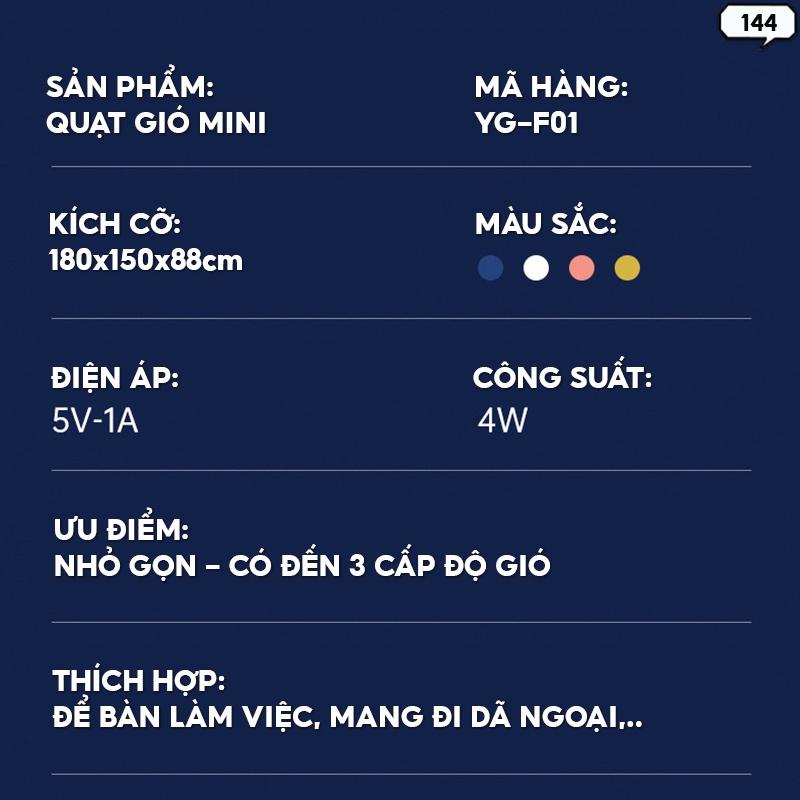 Quạt Tích Điện Sạc Pin Mini Kẹp Bàn Nhiều Màu Trẻ Trung Thời Trang Dung Lượng Khủng 144